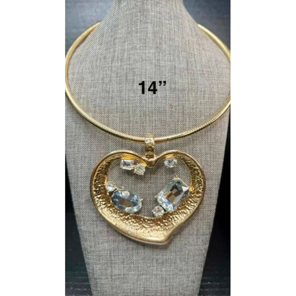 61. Gold-Tone Rhinestone Heart Statement Choker Necklace